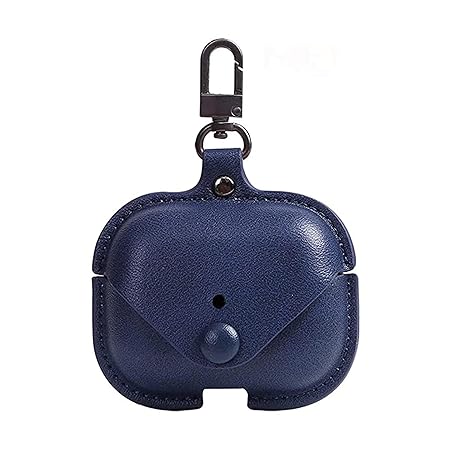 Button Dark Blue Leather Case For Apple Airpods 3