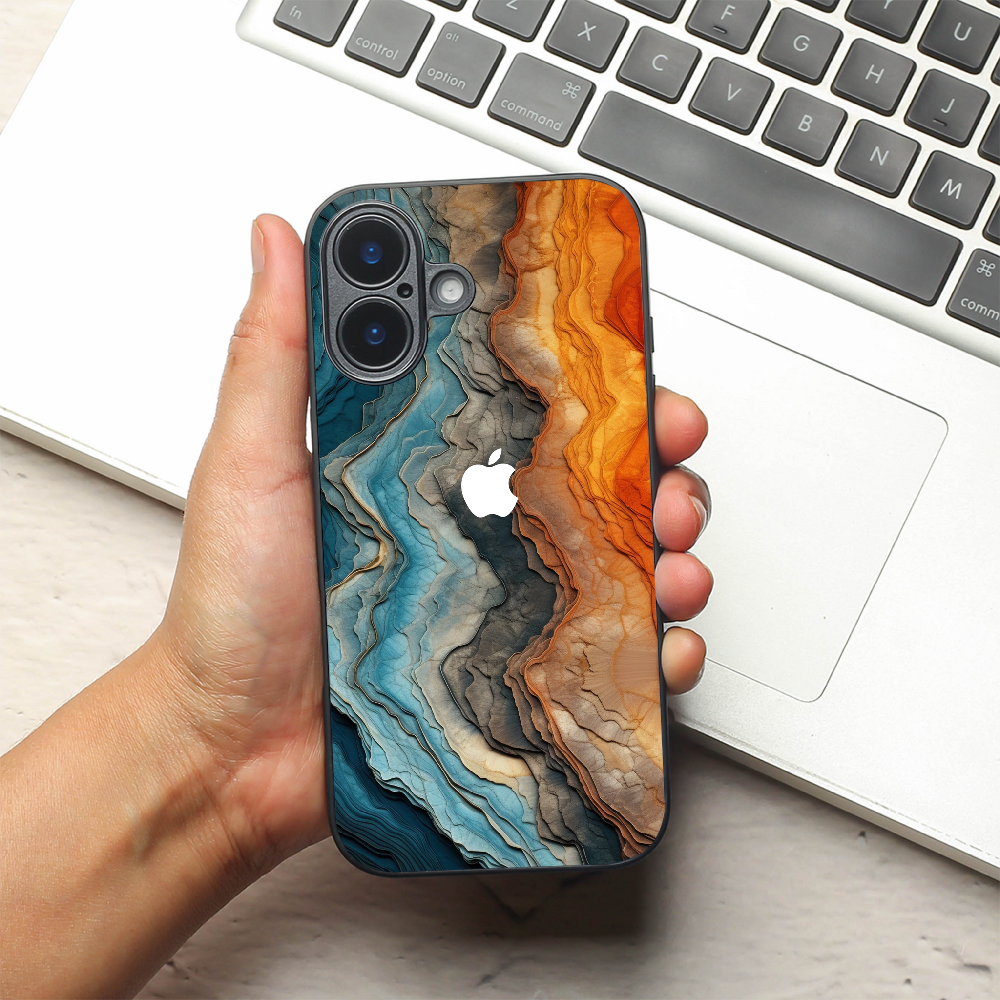 Layered Marble metal back case for Apple Iphone 17