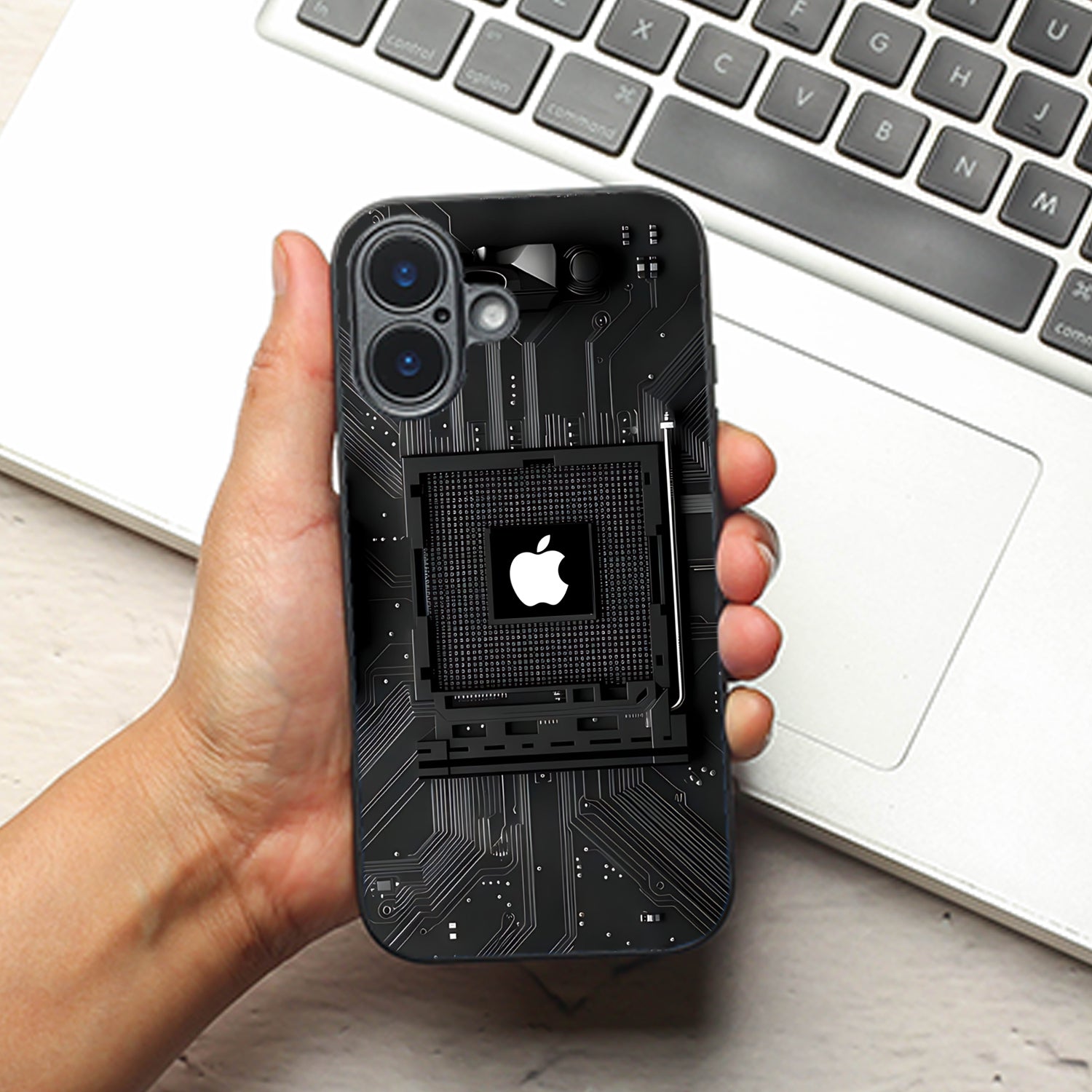 Microchip metal back case for Apple Iphone 16 Plus