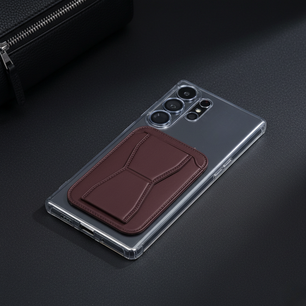 Brown Sticky Mobile Wallet With Stand (Compatible For Only Android)