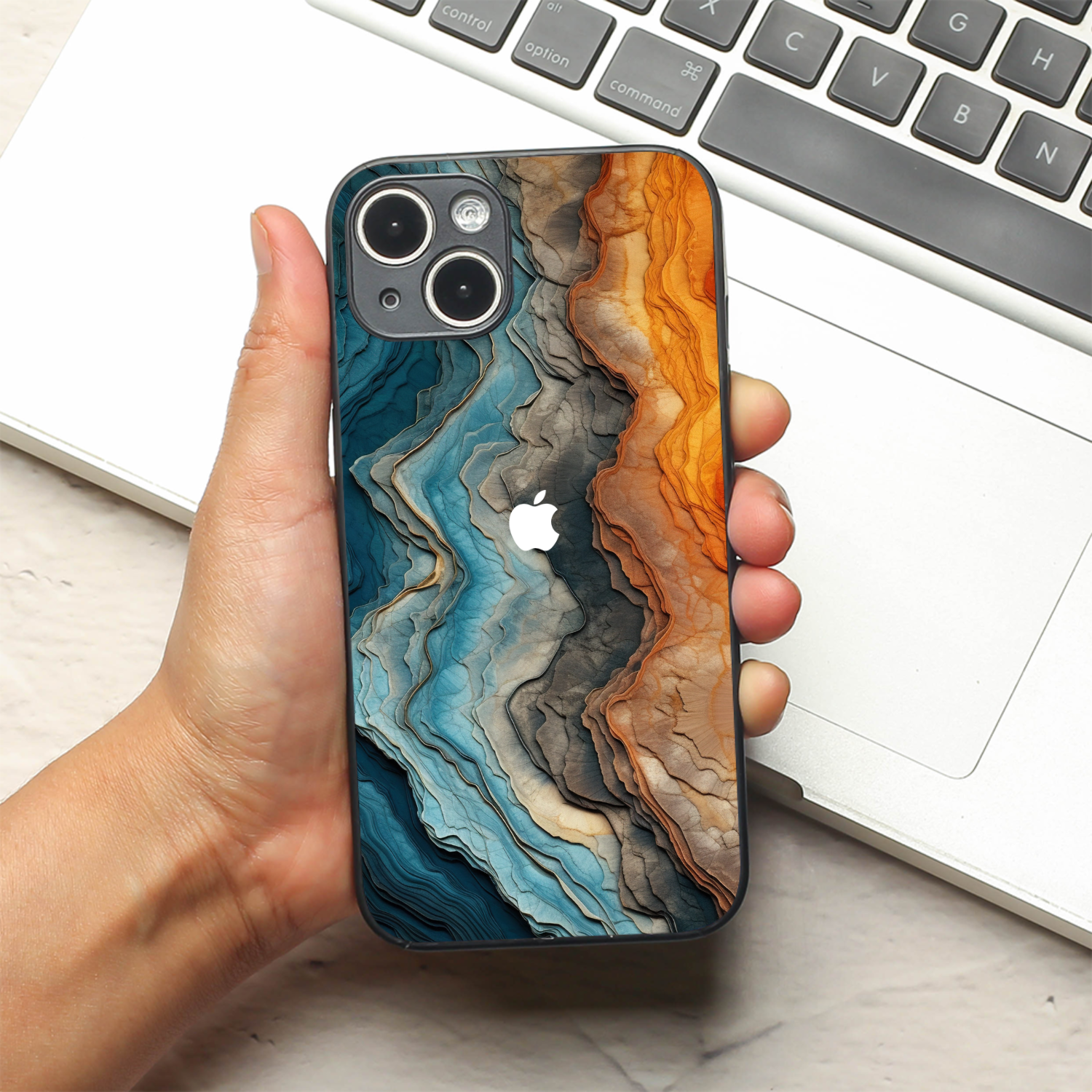 Layered Marble metal back case for Apple Iphone 14