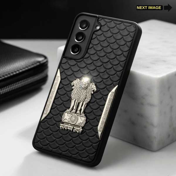 Black Satyameva Jayate embossed Leather Case for Samsung S21 Fe