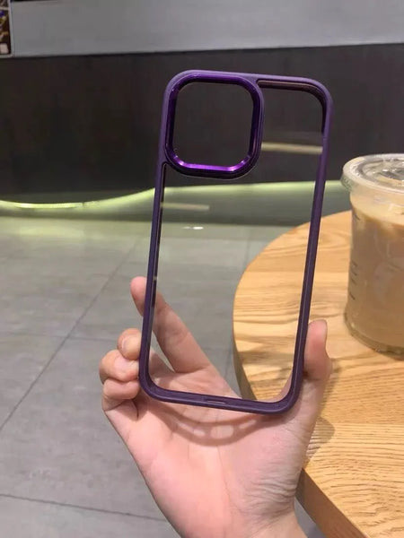 Dark Purple Metal Safe Transparent Case for Apple iphone 14 Plus