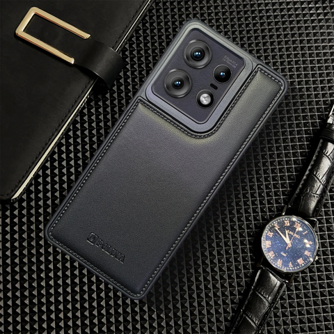 Prime Leather Black Leather Case for Motorola Edge 50 Pro