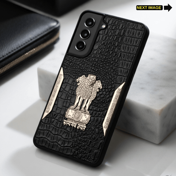 Black Satyameva Jayate embossed Leather Case for Samsung S21 Fe