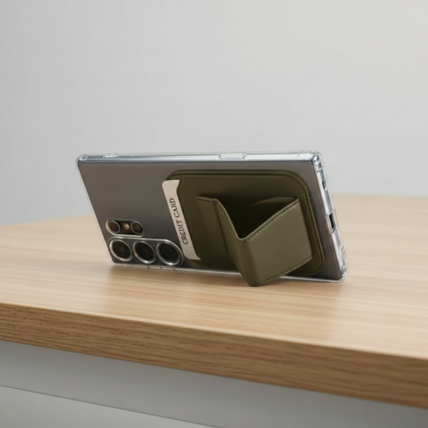 Green Sticky Mobile Wallet With Stand (Compatible For Only Android)