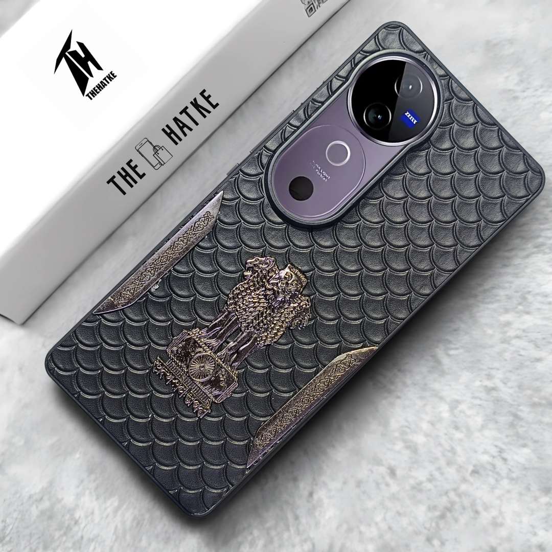 Black (Design 8) Satyameva Jayate embossed Leather Case for Vivo V40