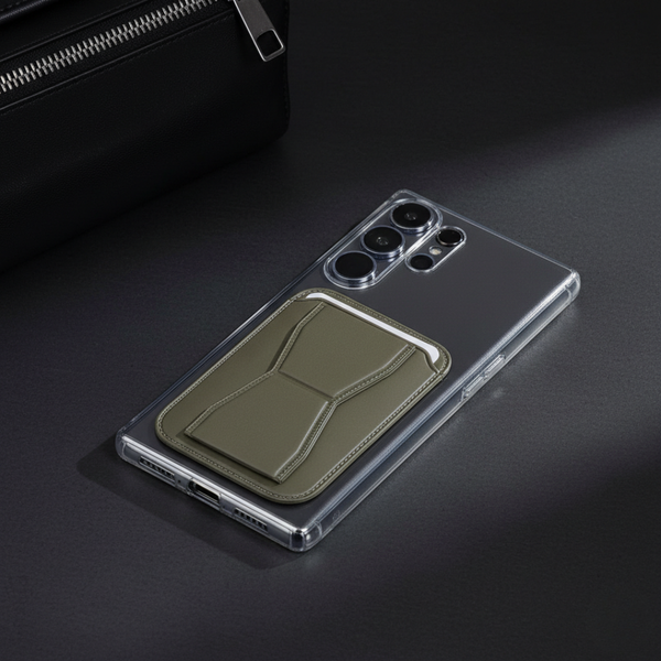 Green Sticky Mobile Wallet With Stand (Compatible For Only Android)