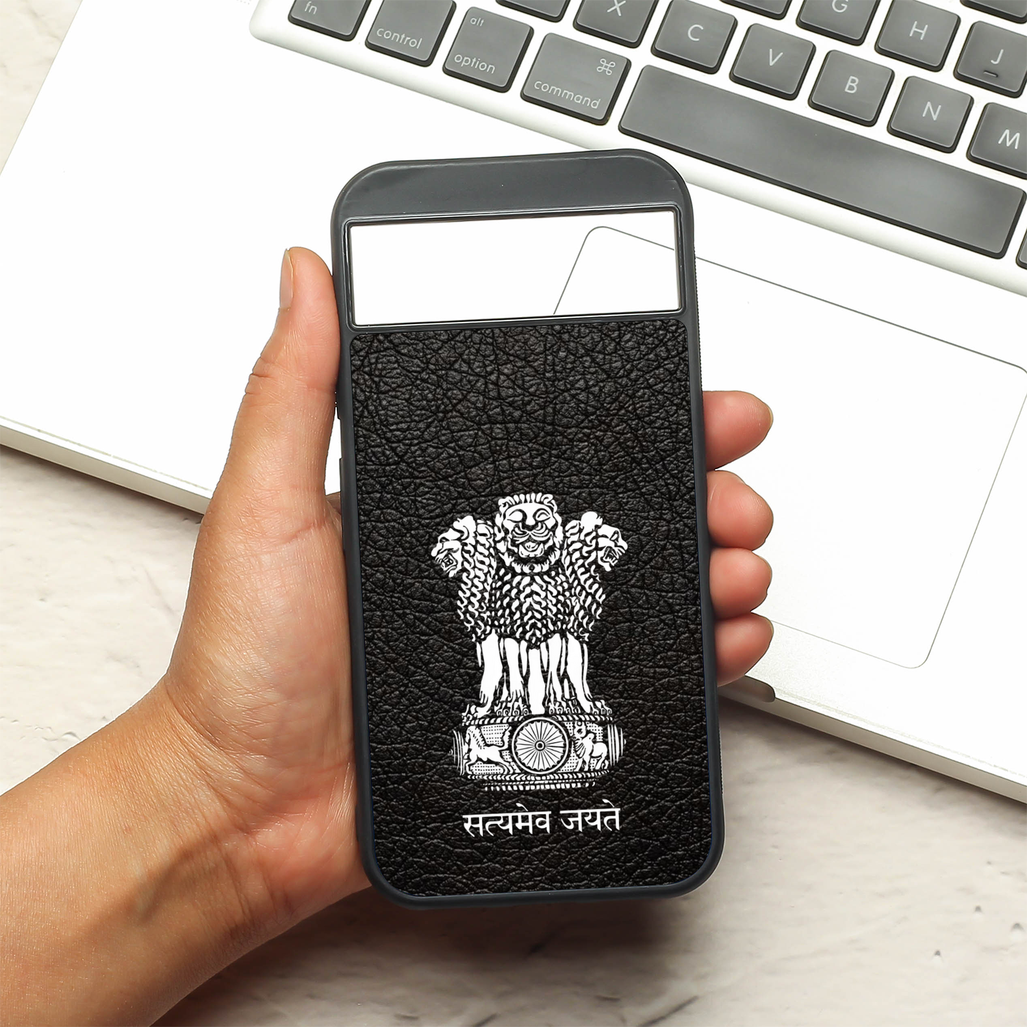 Black Satyamev Jayate metal back case for Google Pixel 8A