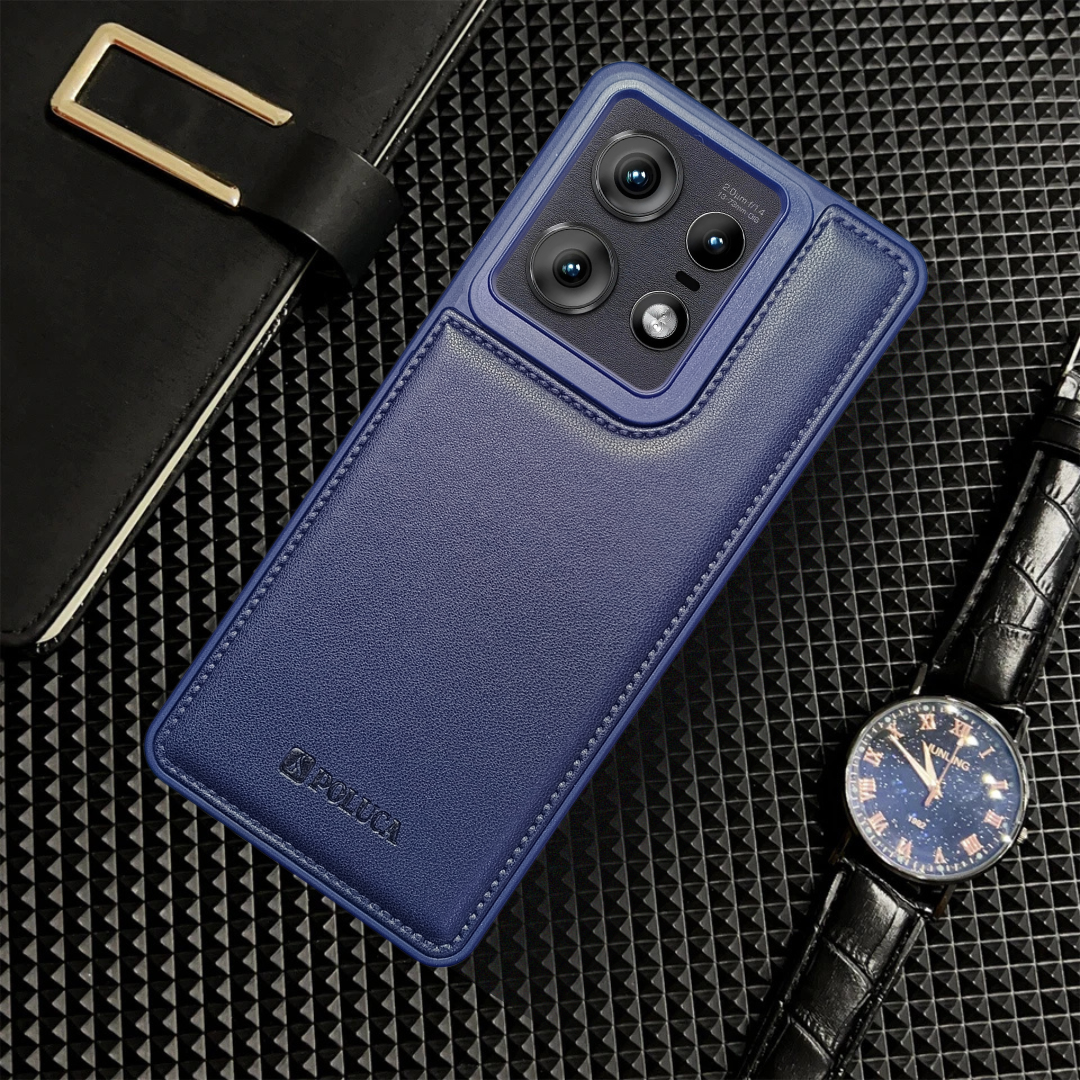 Prime Leather Dark Blue Leather Case for Motorola Edge 50 Pro