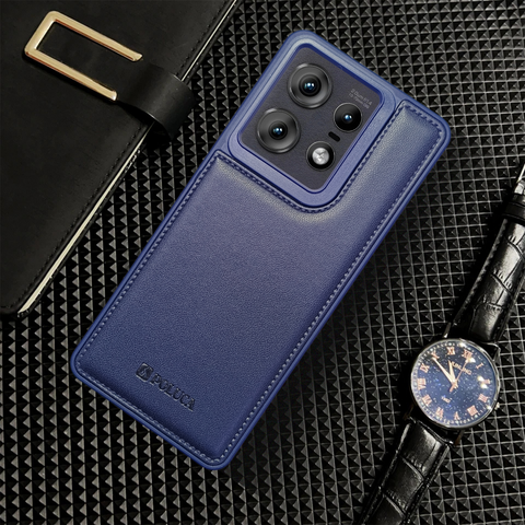 Prime Leather Dark Blue Leather Case for Motorola Edge 50 Pro