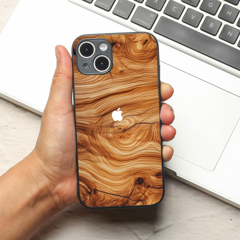 Classic Wood metal back case for Apple Iphone 15
