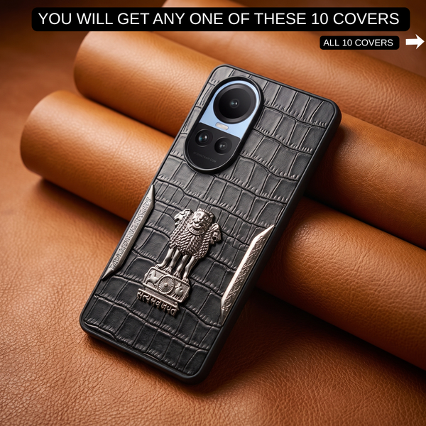 Black Satyameva Jayate embossed Leather Case for Oppo Reno 10 Pro