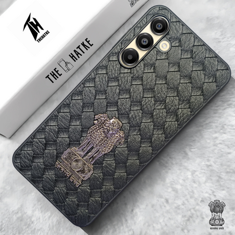 Black (Design 1) Satyameva Jayate embossed Leather Case for Samsung A16