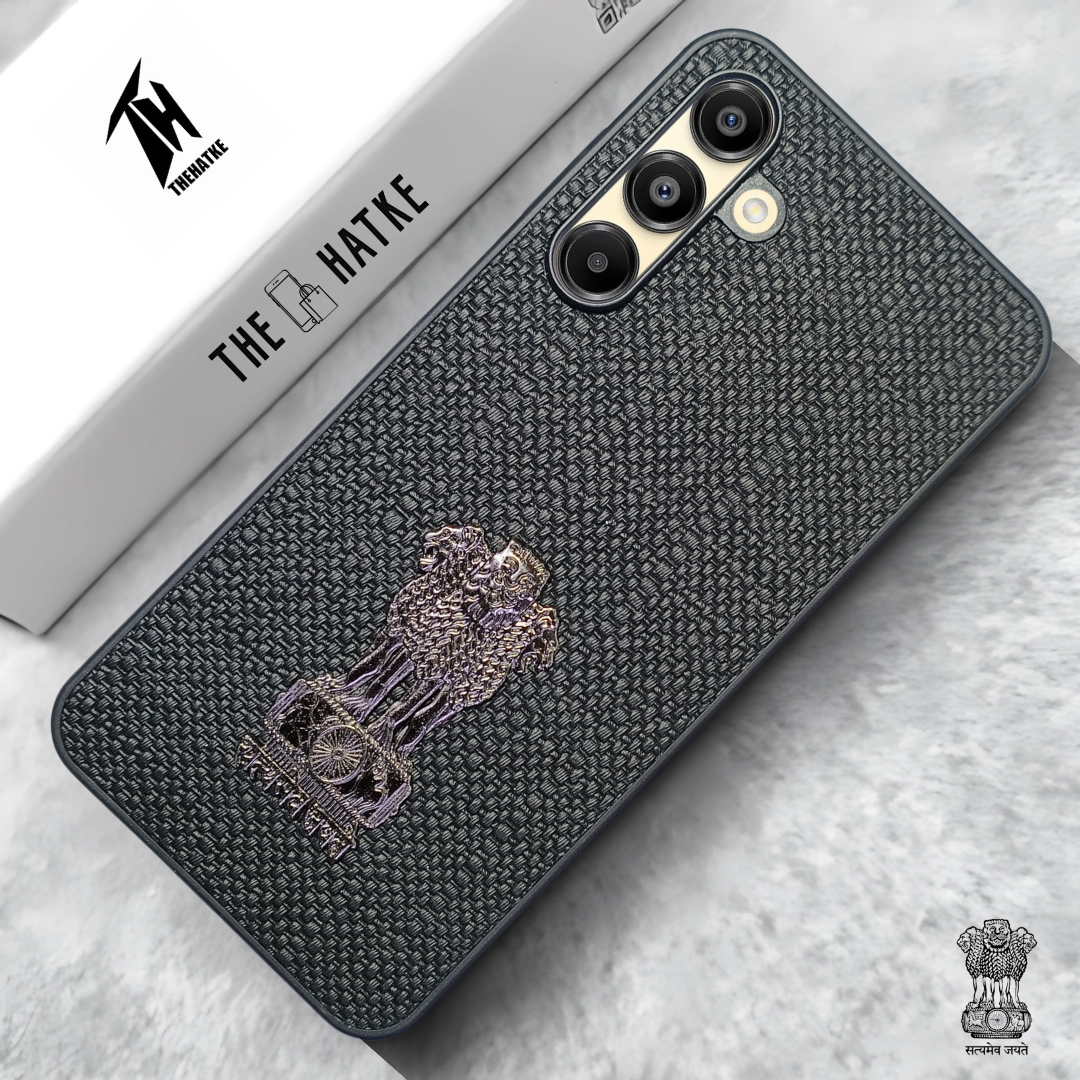 Black (Design 2) Satyameva Jayate embossed Leather Case for Samsung A16