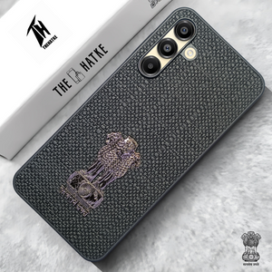 Black (Design 2) Satyameva Jayate embossed Leather Case for Samsung A16