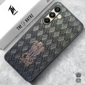 Black (Design 3) Satyameva Jayate embossed Leather Case for Samsung A16