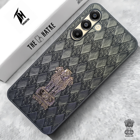 Black (Design 3) Satyameva Jayate embossed Leather Case for Samsung A16
