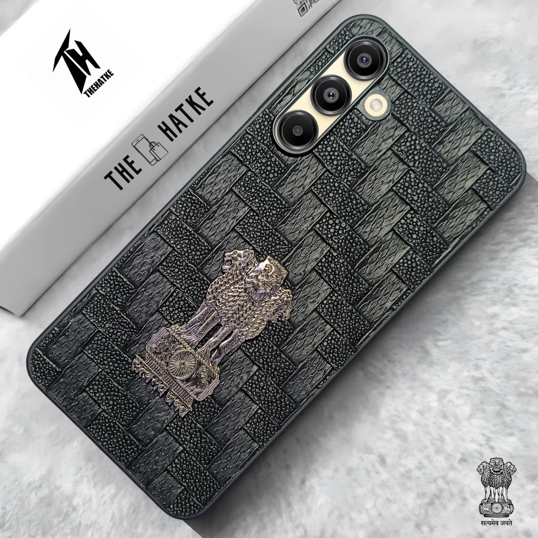 Black (Design 4) Satyameva Jayate embossed Leather Case for Samsung A16