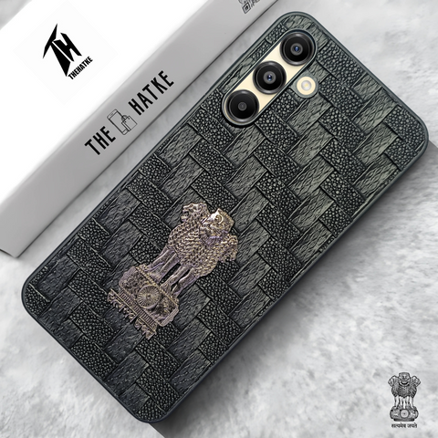 Black (Design 4) Satyameva Jayate embossed Leather Case for Samsung A16