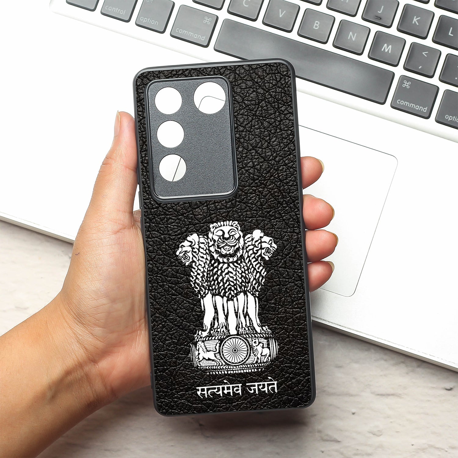 Black Satyamev Jayate metal back case for Vivo V27