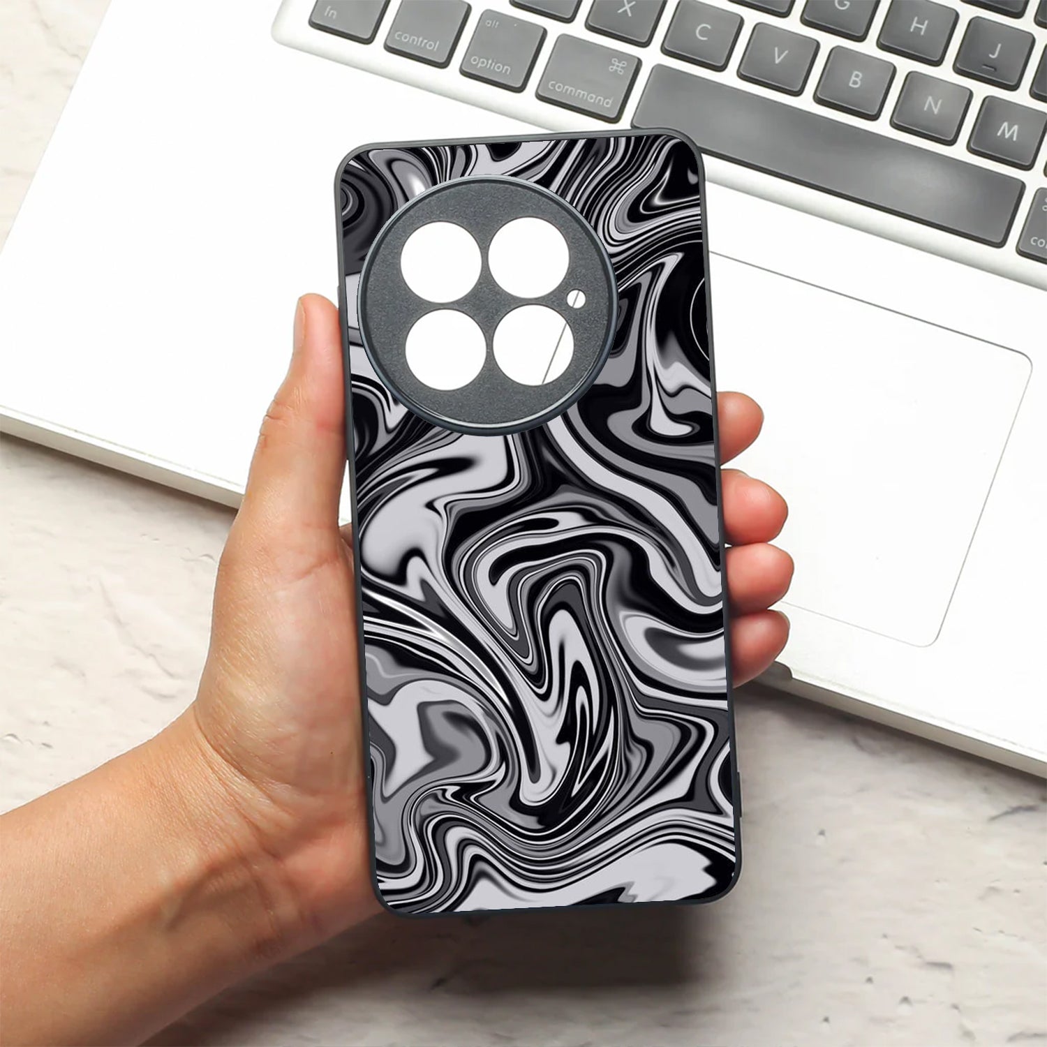 Blackout Marble metal back case for Oneplus 13R