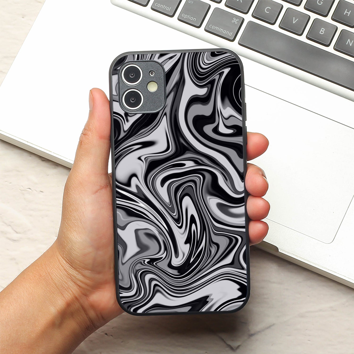 Blackout Marble metal back case for Apple Iphone 12
