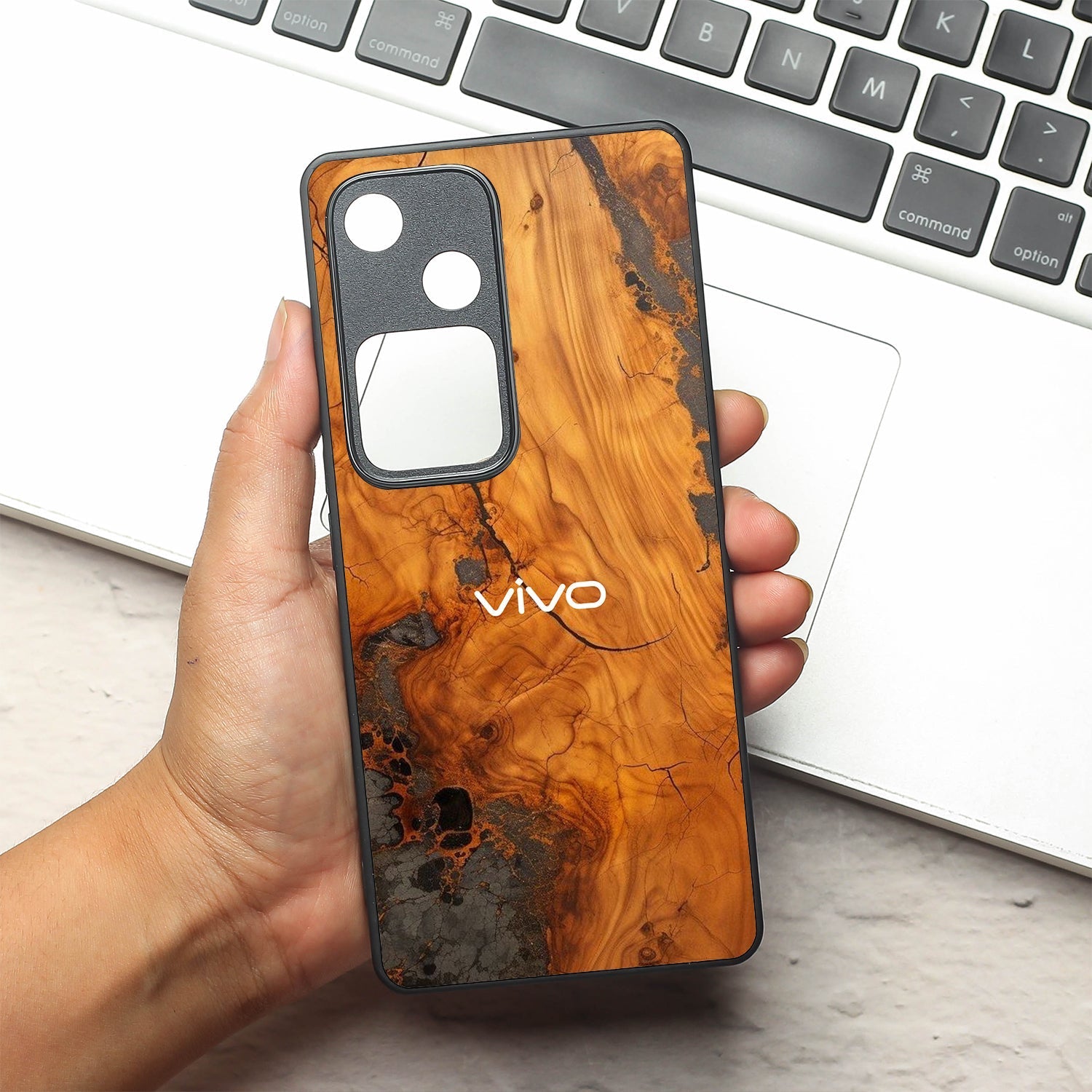Lava Oak metal back case for Vivo V30