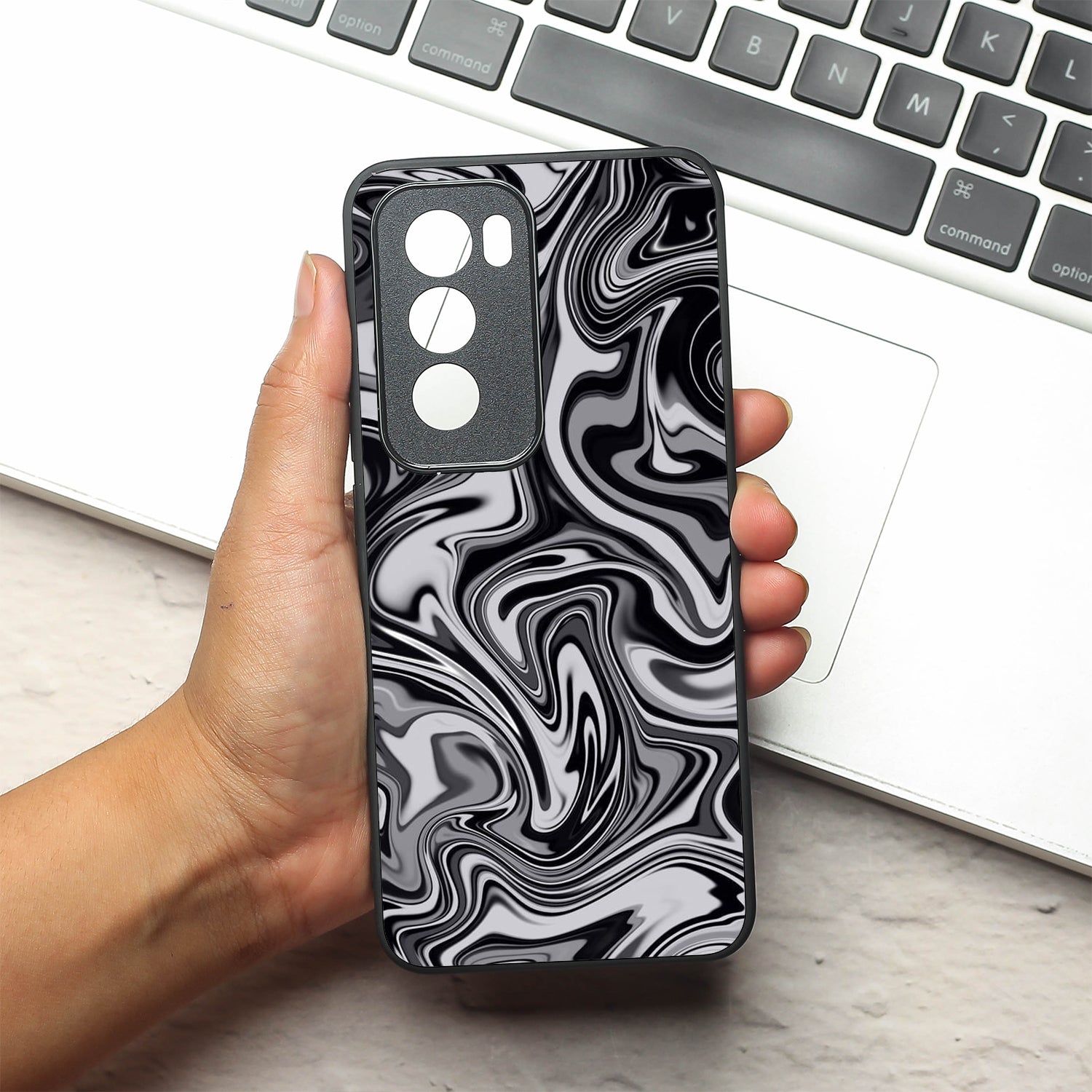 Blackout Marble metal back case for Oppo Reno 12