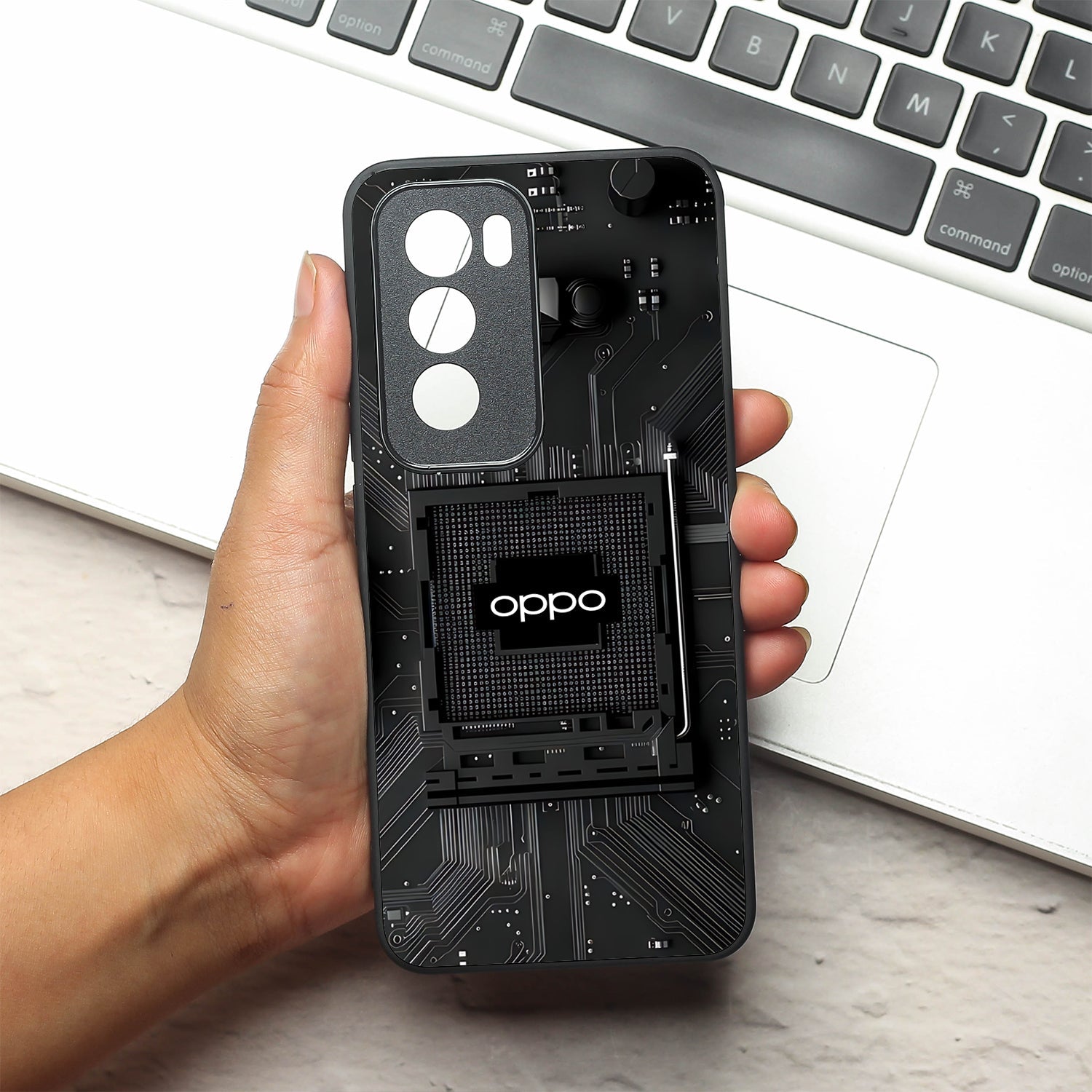Microchip metal back case for Oppo Reno 12