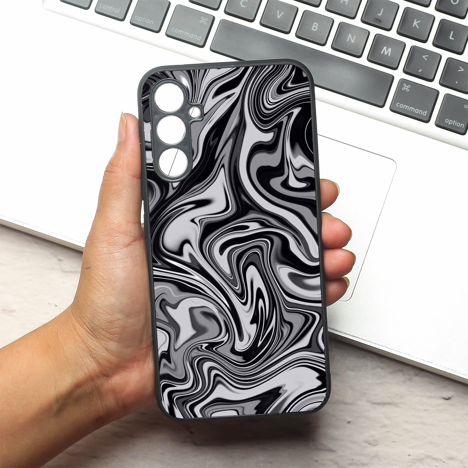 Blackout Marble metal back case for Samsung A34