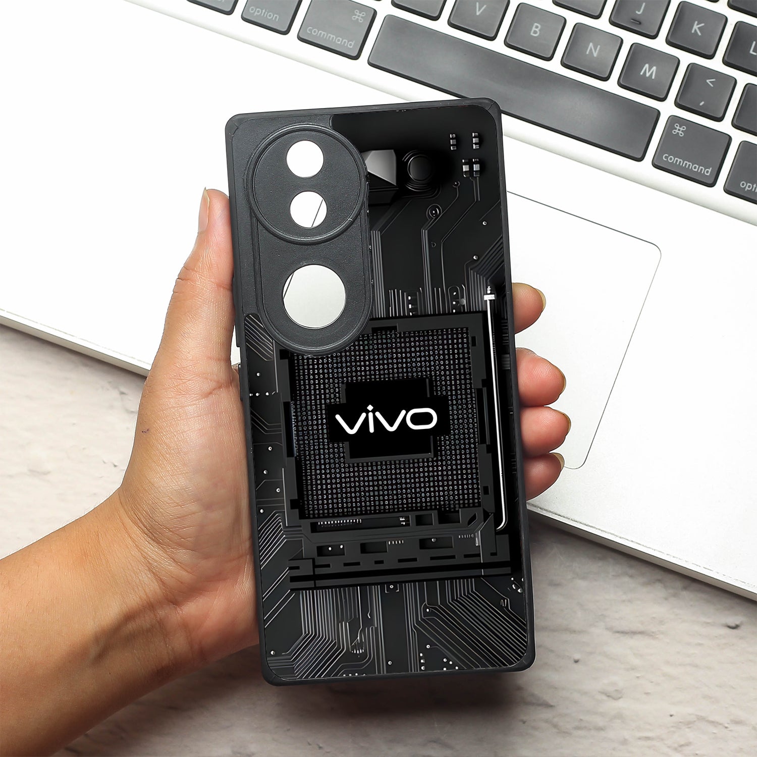 Microchip metal back case for Vivo V50