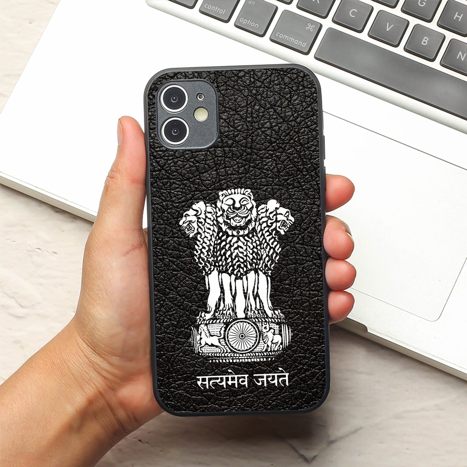 Black Satyamev Jayate metal back case for Apple Iphone 12