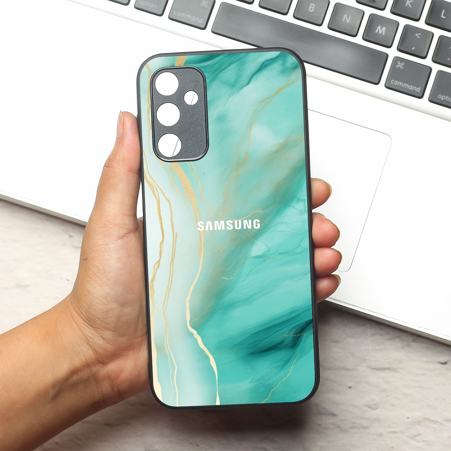 Green Luxe Marble metal back case for Samsung A14