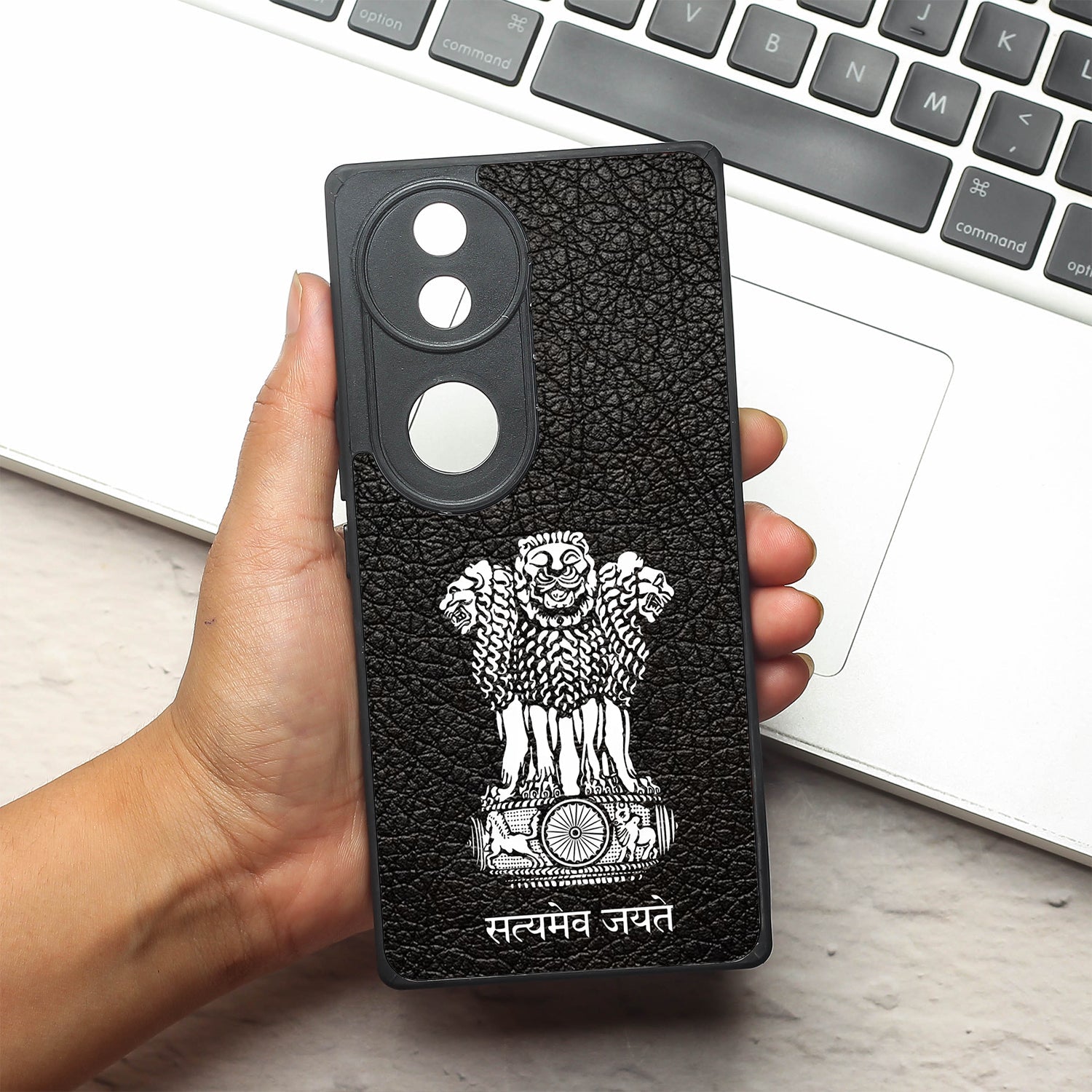 Black Satyamev Jayate metal back case for Vivo V50