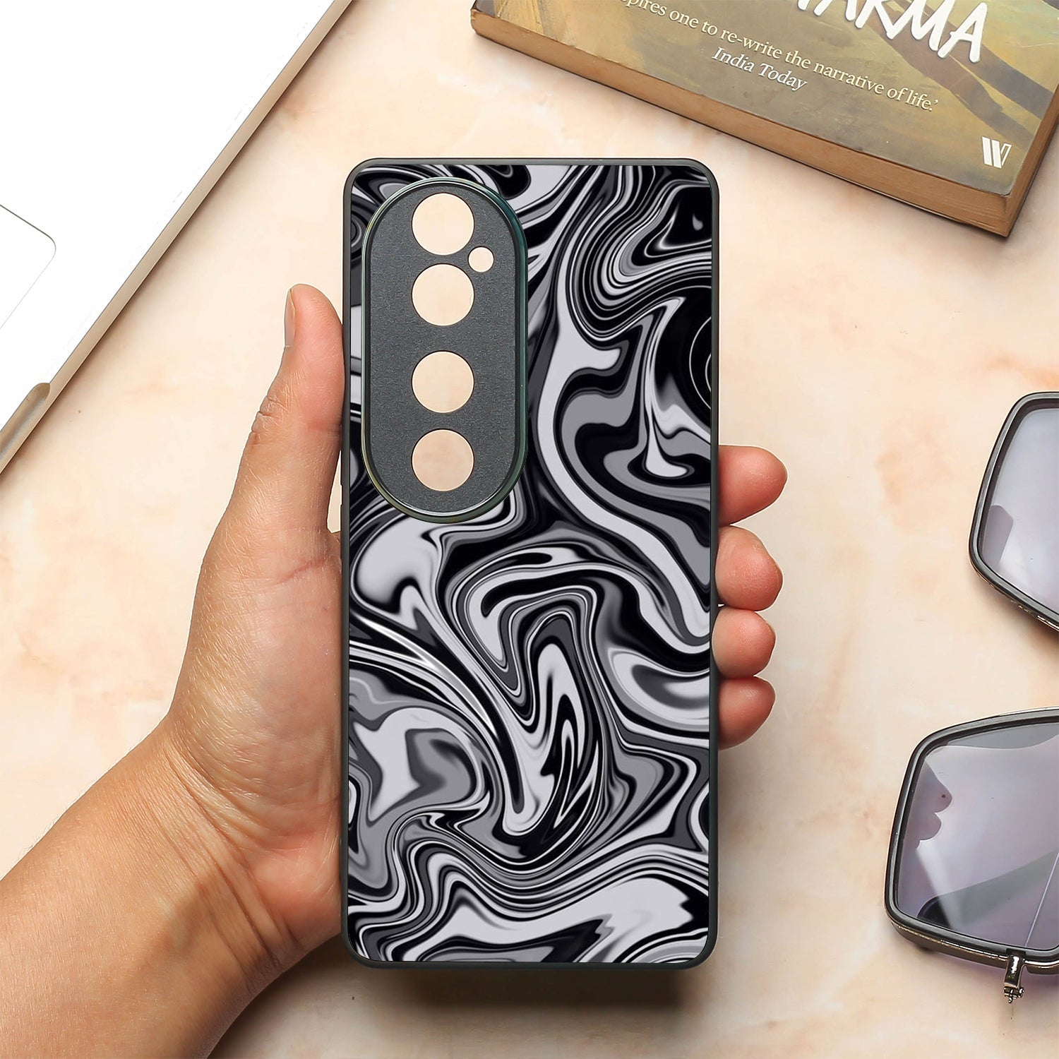 Blackout Marble metal back case for Vivo V40