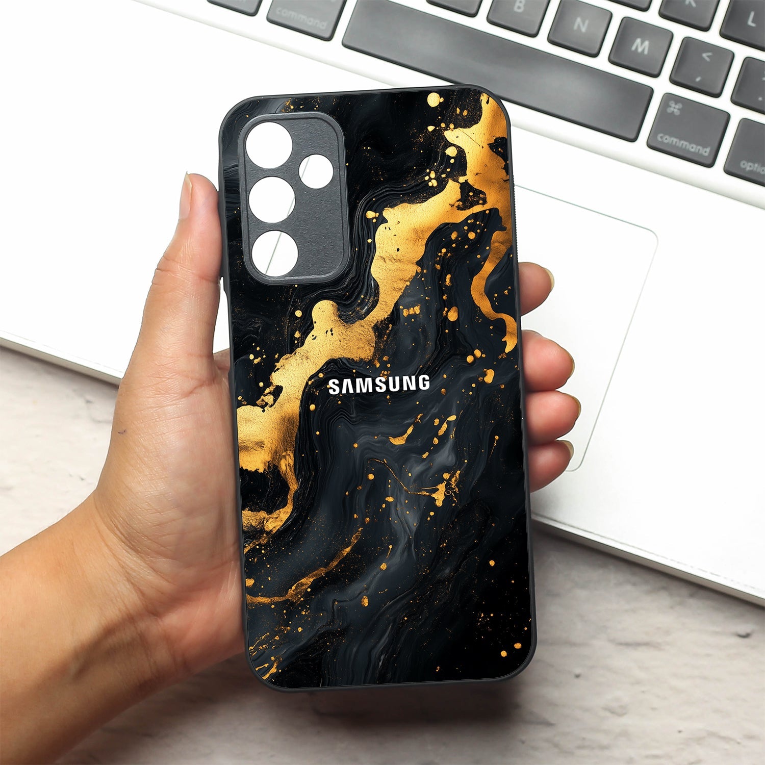 Black Gold Blaze  metal back case for Samsung A15