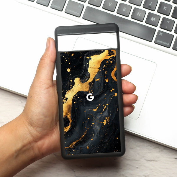 Black Gold Blaze  metal back case for Google Pixel 6a
