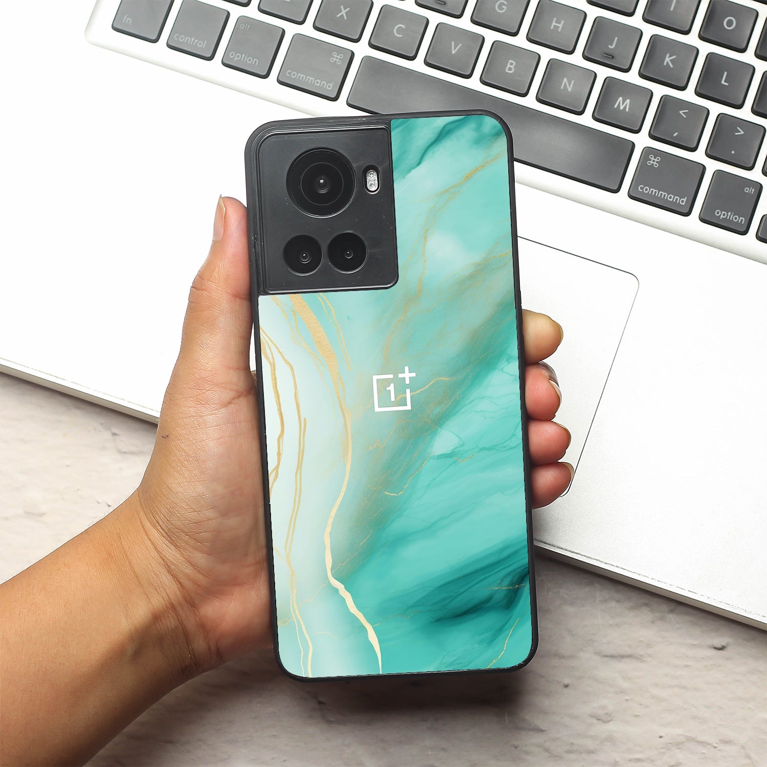 Green Luxe Marble metal back case for Oneplus 10R