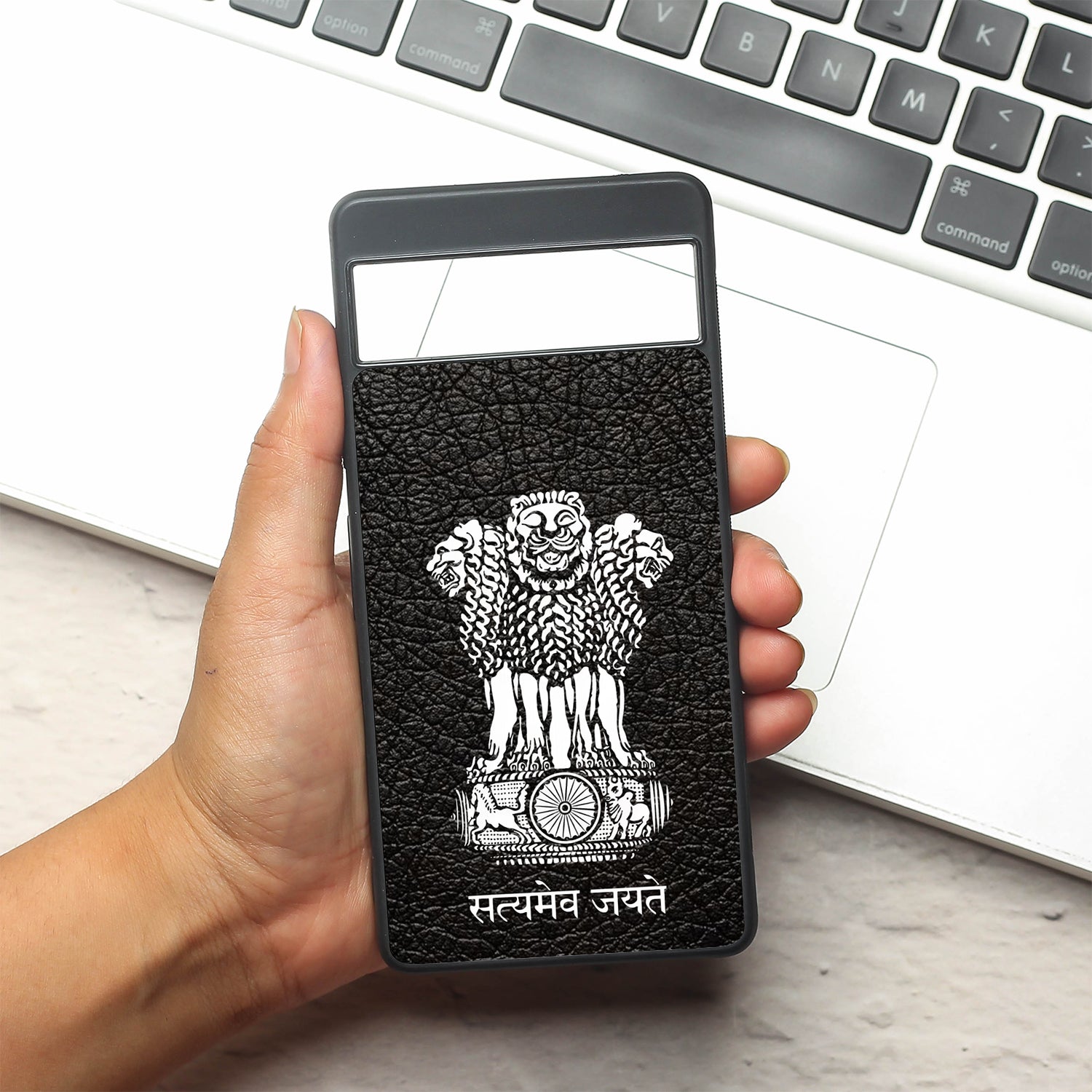 Black Satyamev Jayate metal back case for Google Pixel 7