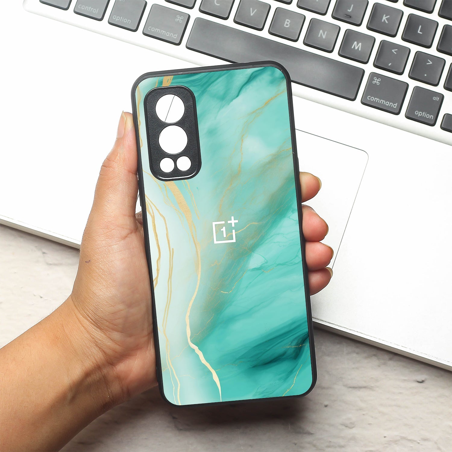 Green Luxe Marble metal back case for Oneplus Nord 2