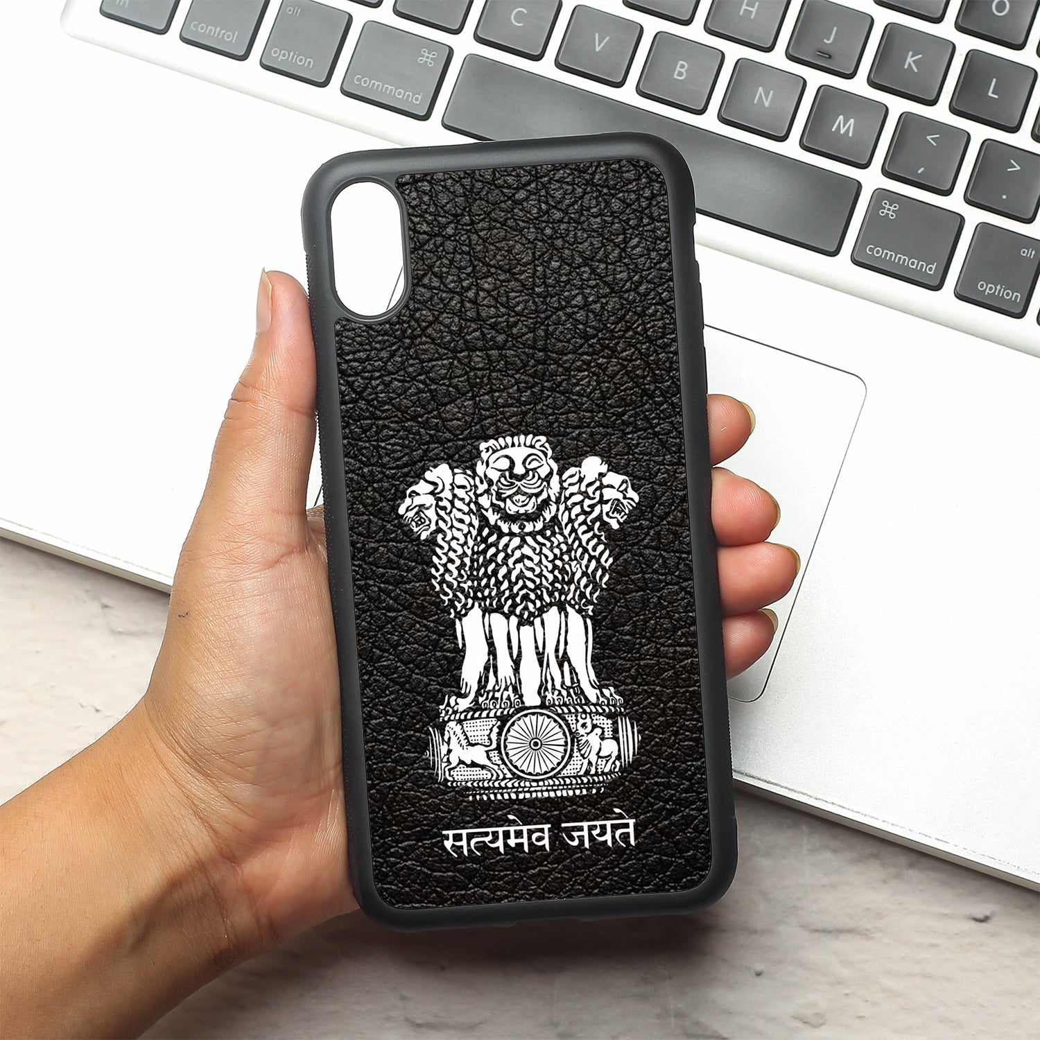 Black Satyamev Jayate metal back case for Samsung A15