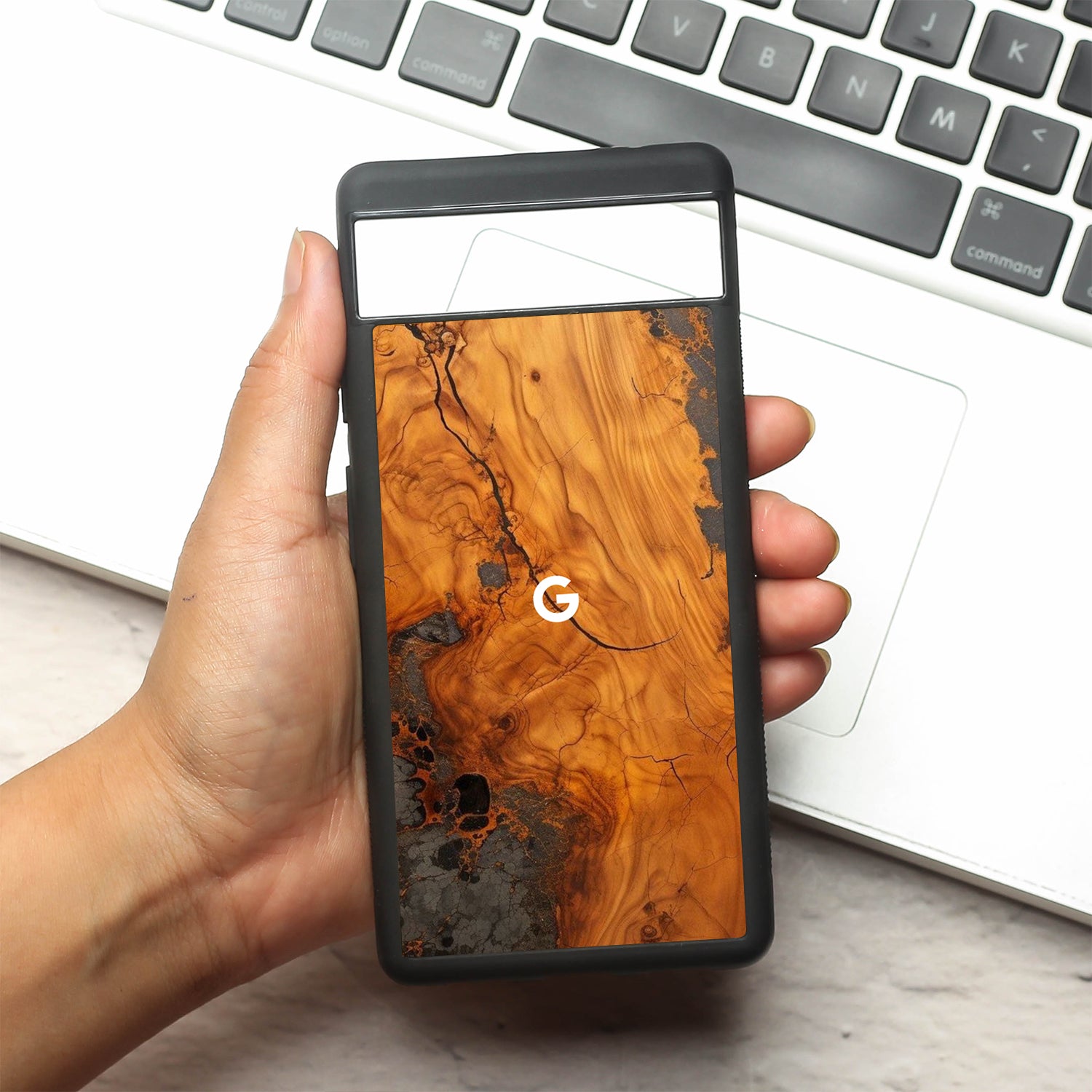 Lava Oak metal back case for Google Pixel 6a