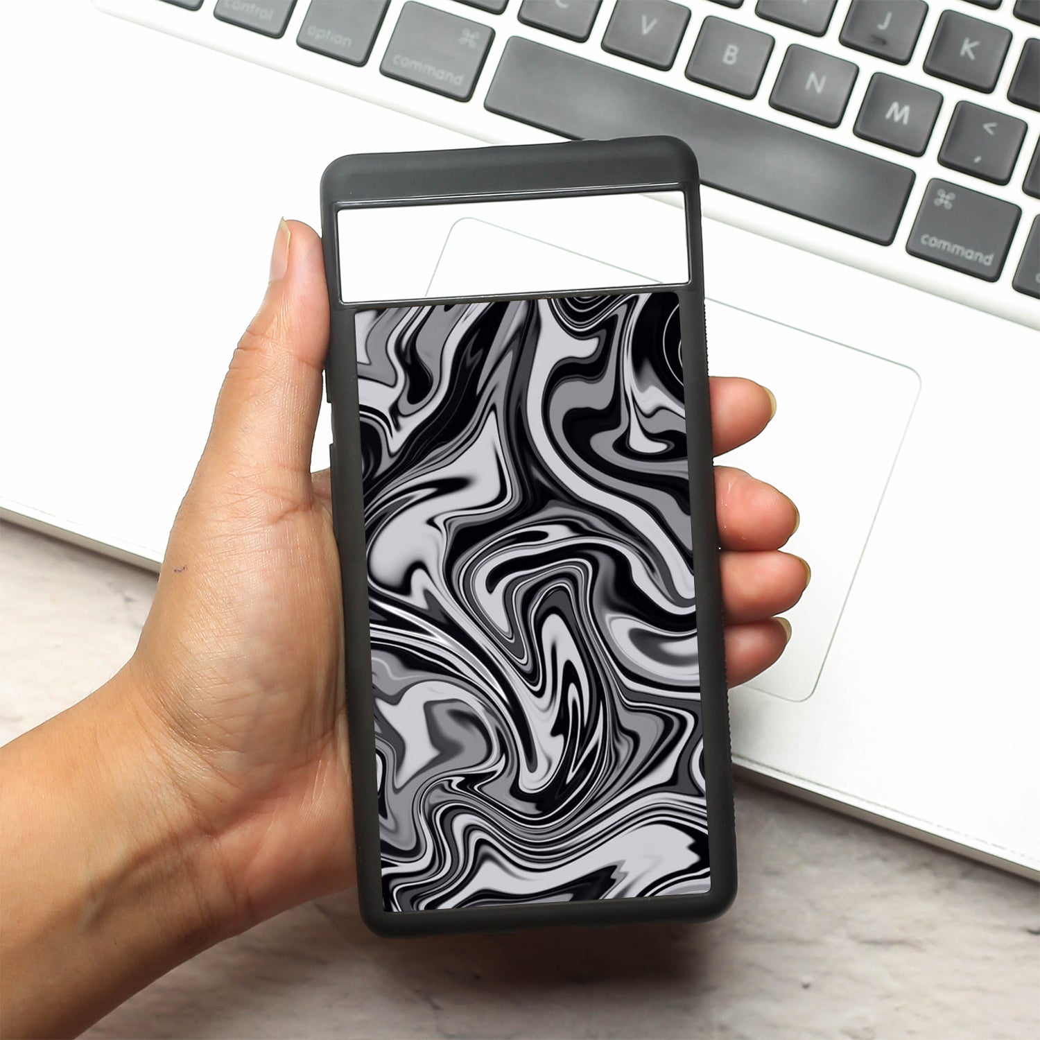 Blackout Marble metal back case for Google Pixel 6a