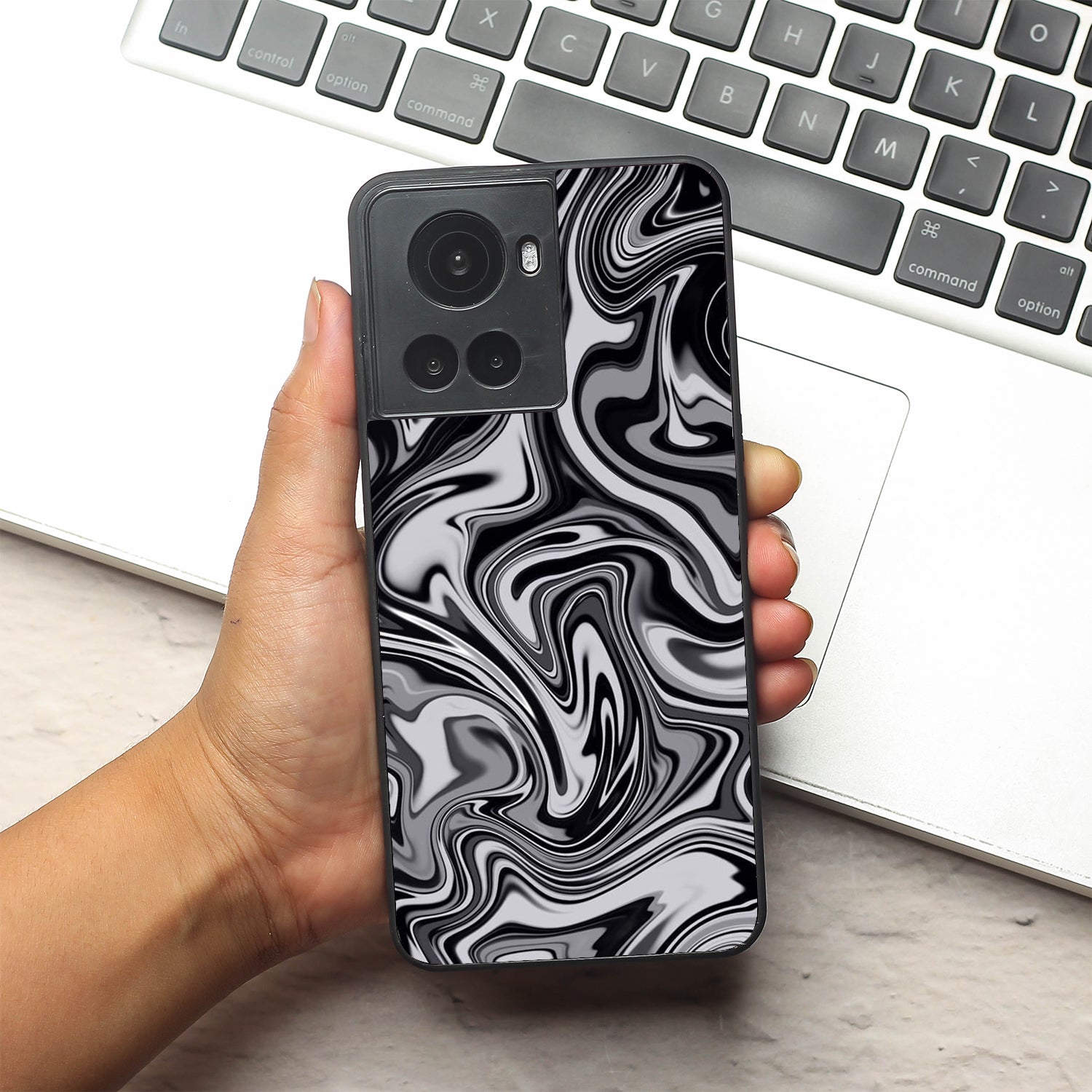 Blackout Marble metal back case for Oneplus 10R