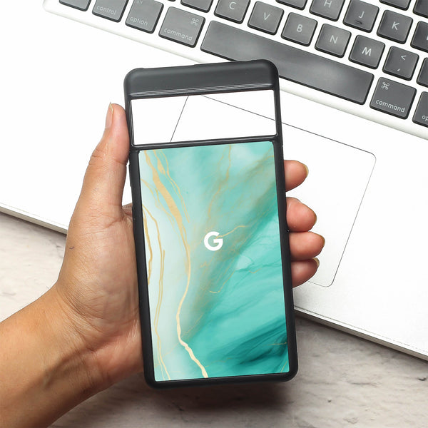 Green Luxe Marble metal back case for Google Pixel 7a