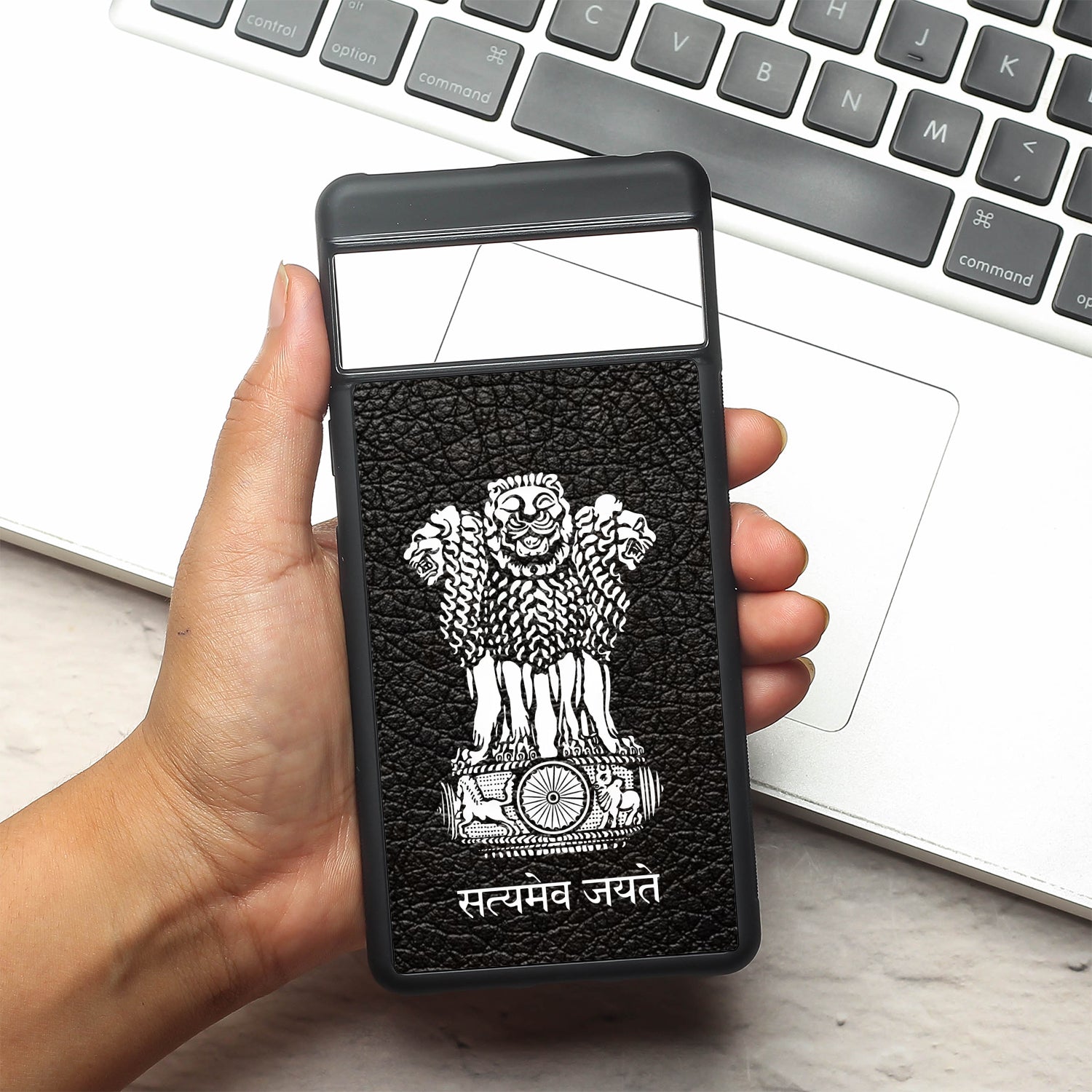 Black Satyamev Jayate metal back case for Google Pixel 7a