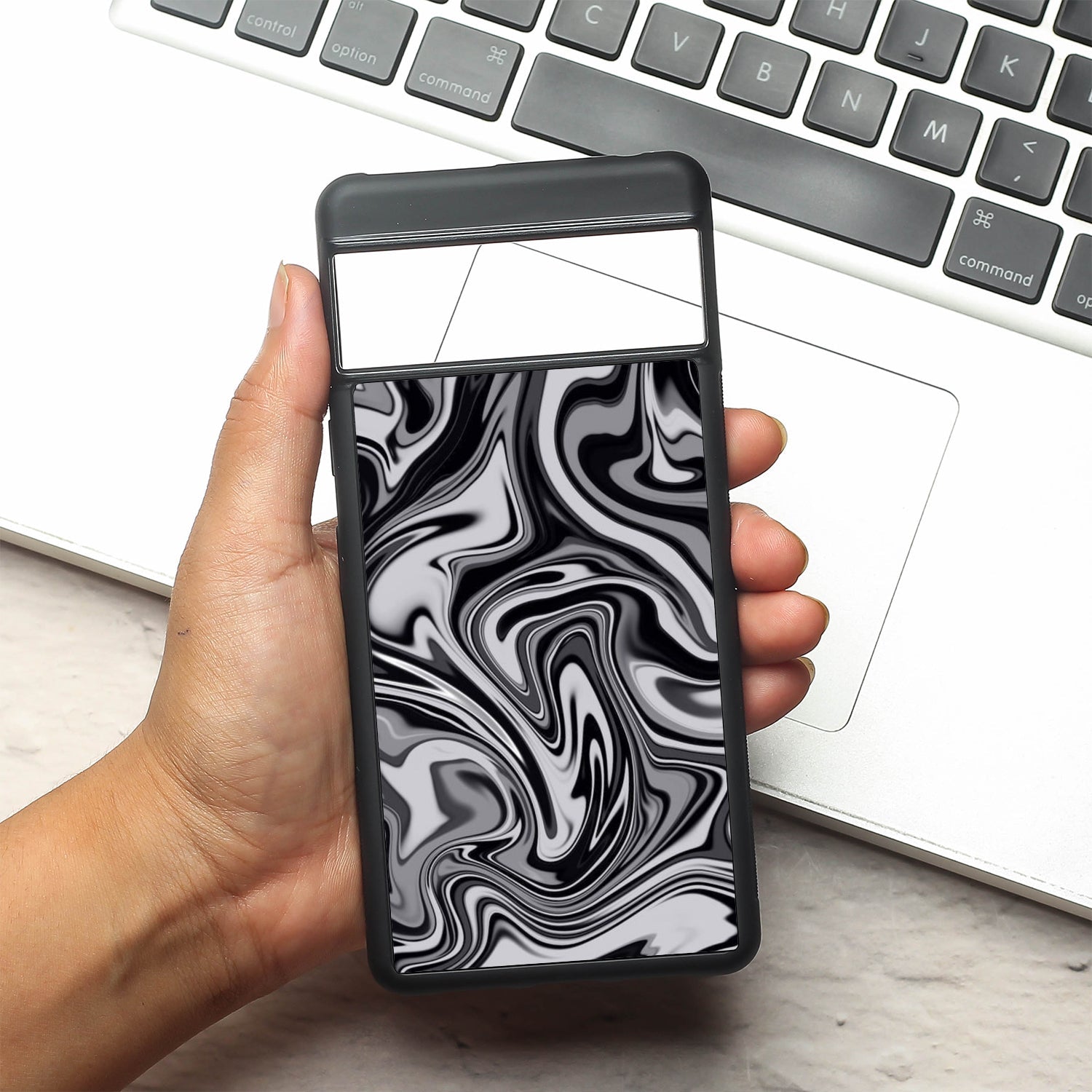 Blackout Marble metal back case for Google Pixel 7a