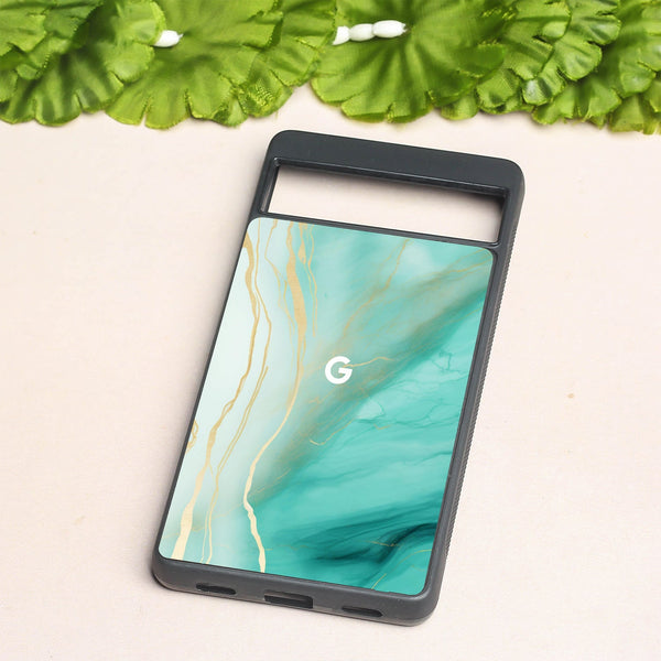 Green Luxe Marble metal back case for Google Pixel 7
