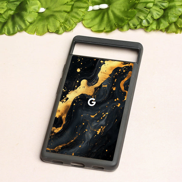 Black Gold Blaze  metal back case for Google Pixel 6a